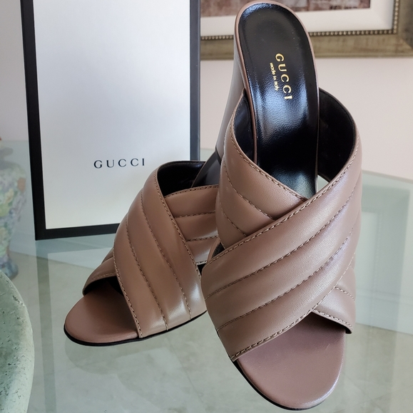 Gucci Webby High Heel Crossover Sandals Nude 9 - Picture 4 of 8